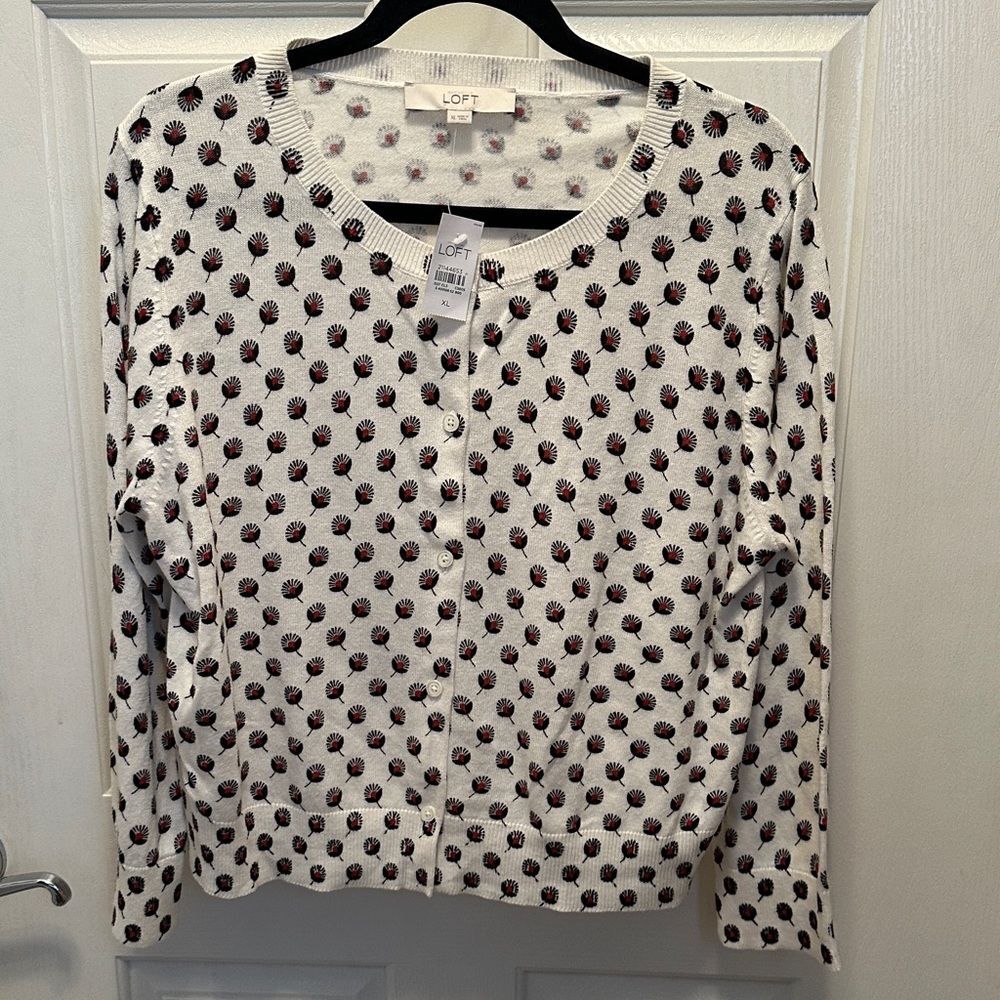 LOFT Cream Black & Red Button down Cardigan NWT Size XL